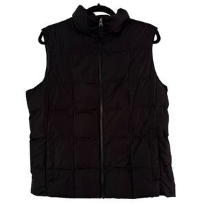 Lands End Quilted Black Down Filled Full Zip Jacket Vest Womens Sz Large 14/16